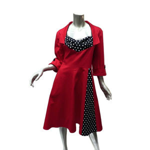 Plus Mocha Brand Red Retro Dress Sweetheart Collar
